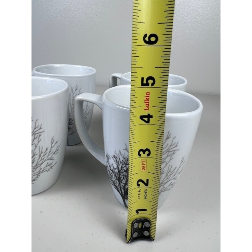 Corelle Coordinates TIMBER SHADOWS Porcelain Tree Coffee Tea Mugs White Set of 4 - Picture 4 of 12